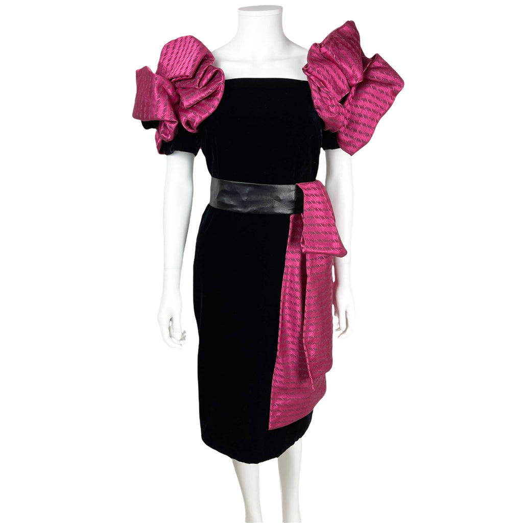 Vintage 1980s Renato Balestra Dress Black Velvet & Silk