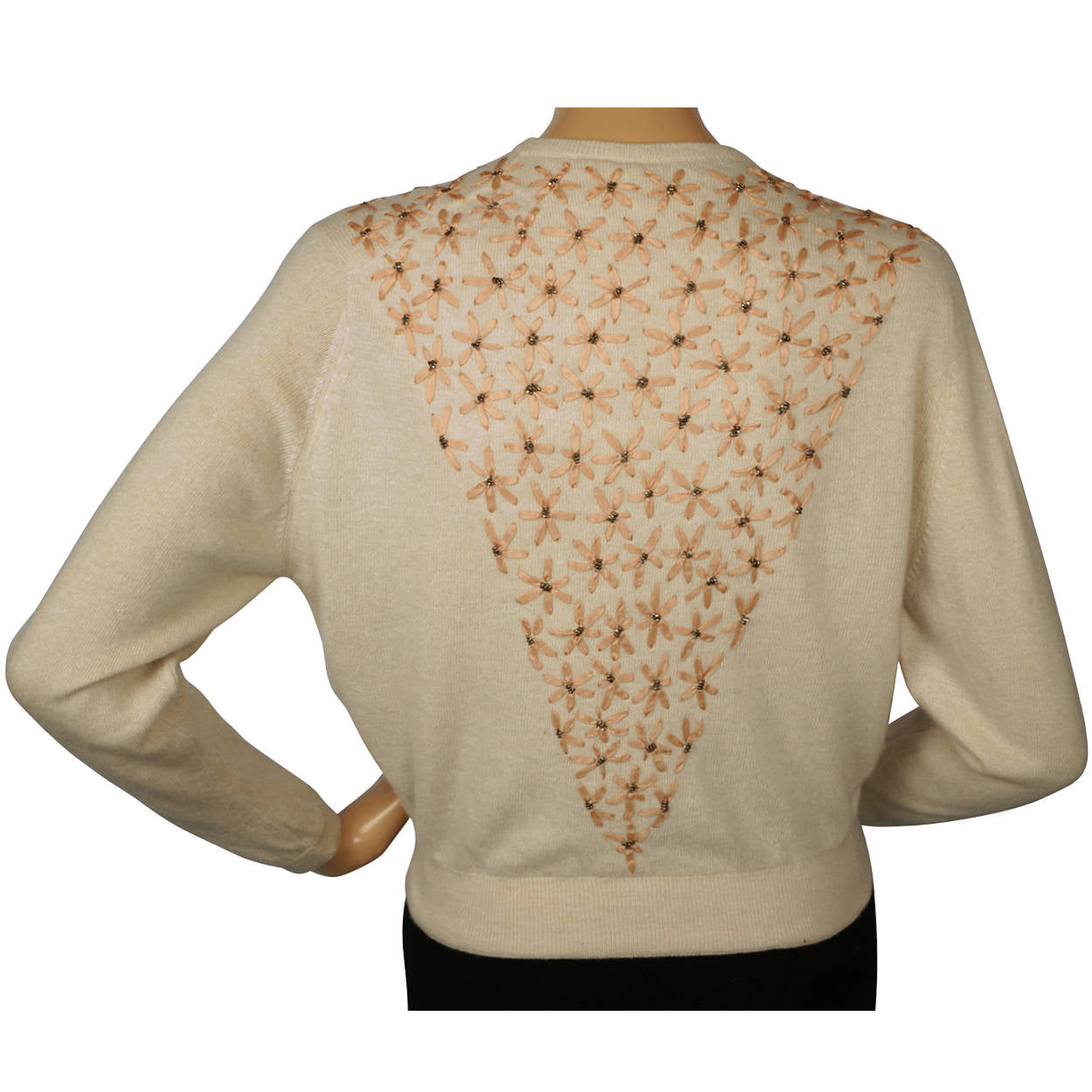 Vintage 1950s Ballantyne Cashmere Sweater Beaded Embroidered Cardigan Ladies M - Poppy's Vintage Clothing