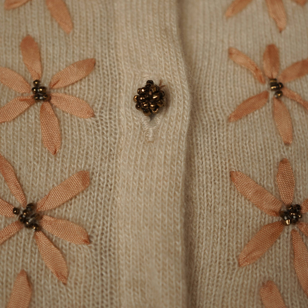 Vintage 1950s Ballantyne Cashmere Sweater Beaded Embroidered Cardigan Ladies M - Poppy's Vintage Clothing