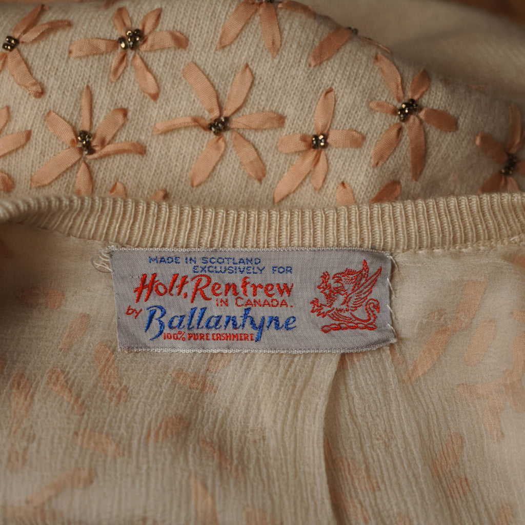 Vintage 1950s Ballantyne Cashmere Sweater Beaded Embroidered Cardigan Ladies M - Poppy's Vintage Clothing