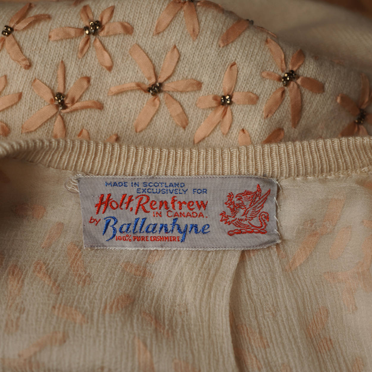 Vintage 1950s Ballantyne Cashmere Sweater Beaded Embroidered Cardigan Ladies M - Poppy's Vintage Clothing