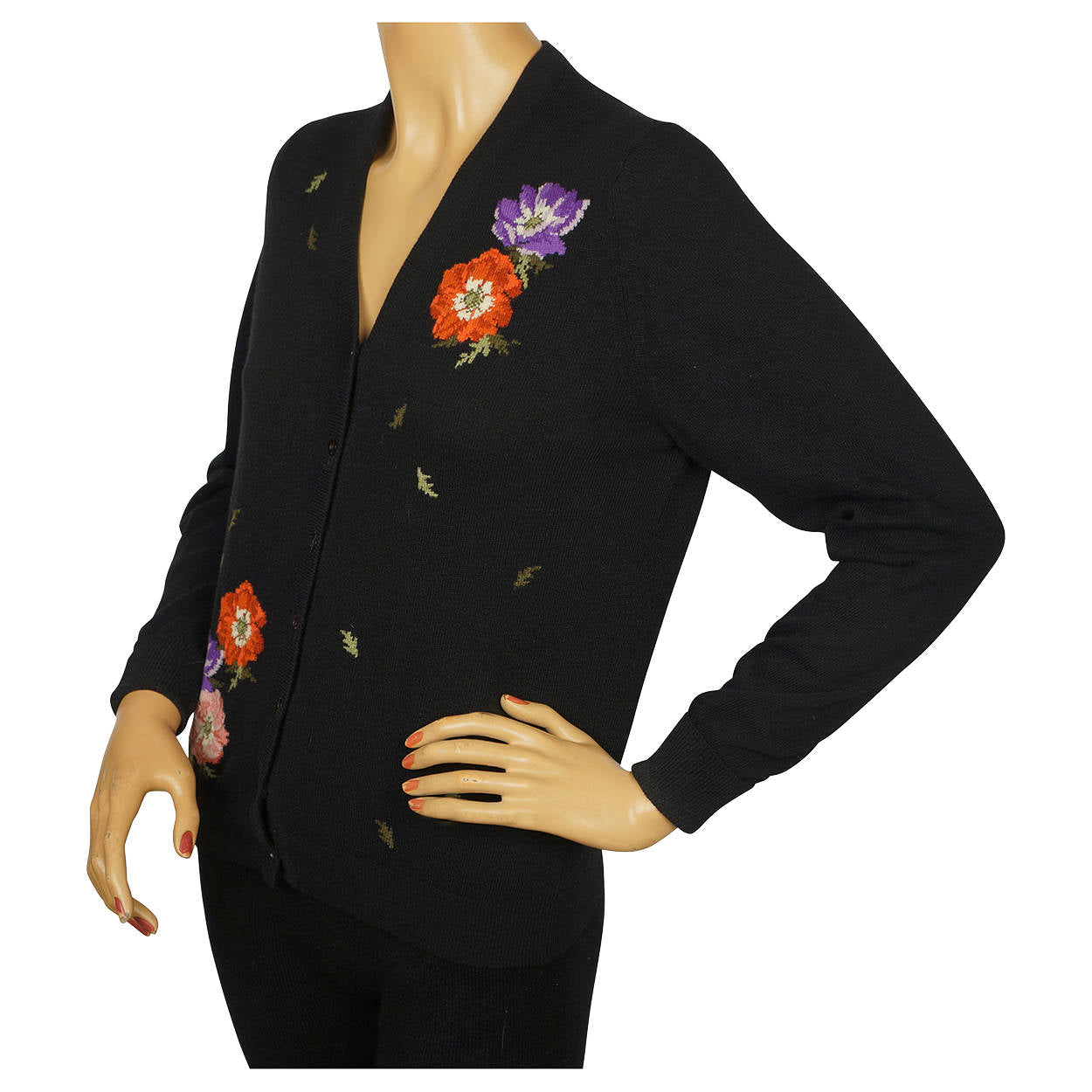 Vintage Ballantyne Scottish Cashmere Cardigan Sweater Floral Pattern Size M - Poppy's Vintage Clothing