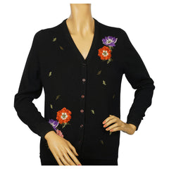 Vintage Ballantyne Scottish Cashmere Cardigan Sweater Floral Pattern Size M - Poppy's Vintage Clothing