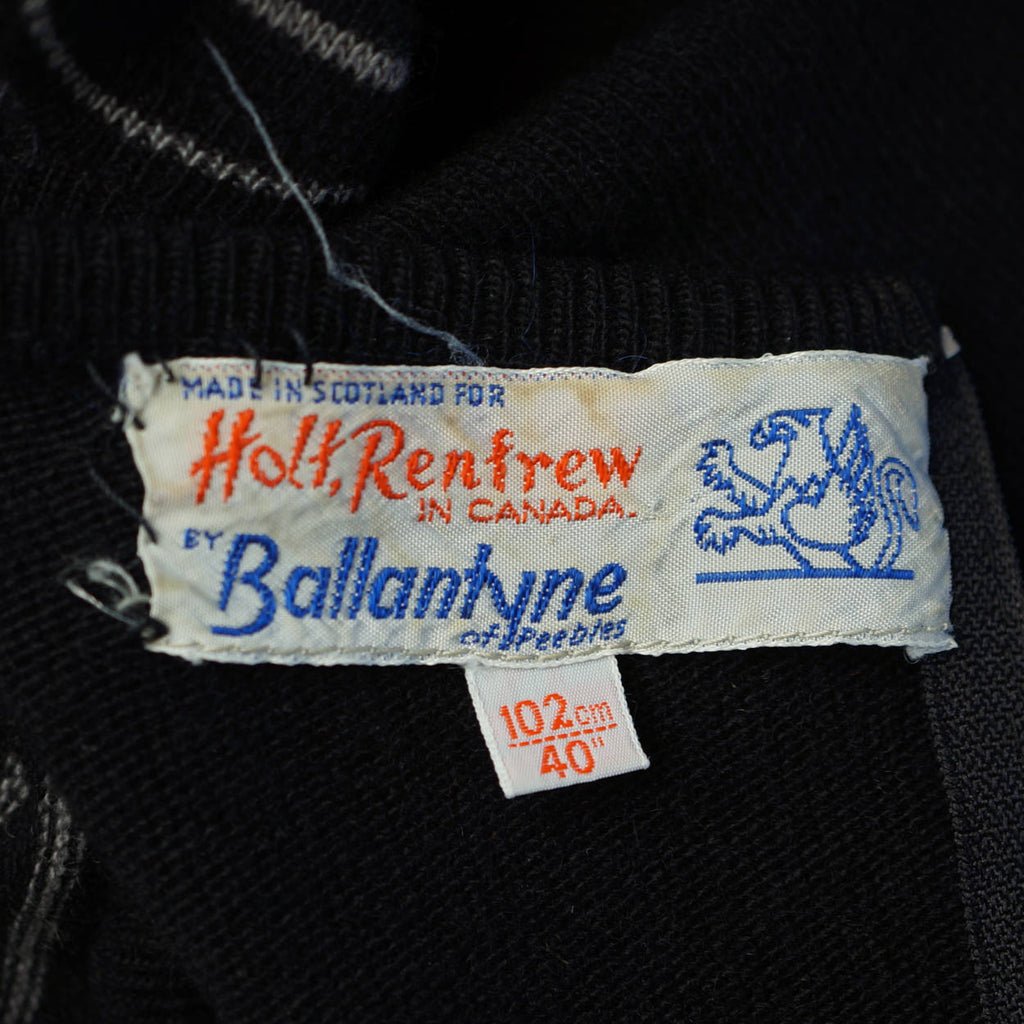 Vintage Ballantyne Scottish Cashmere Pullover Sweater Linear Pattern w Flowers L - Poppy's Vintage Clothing