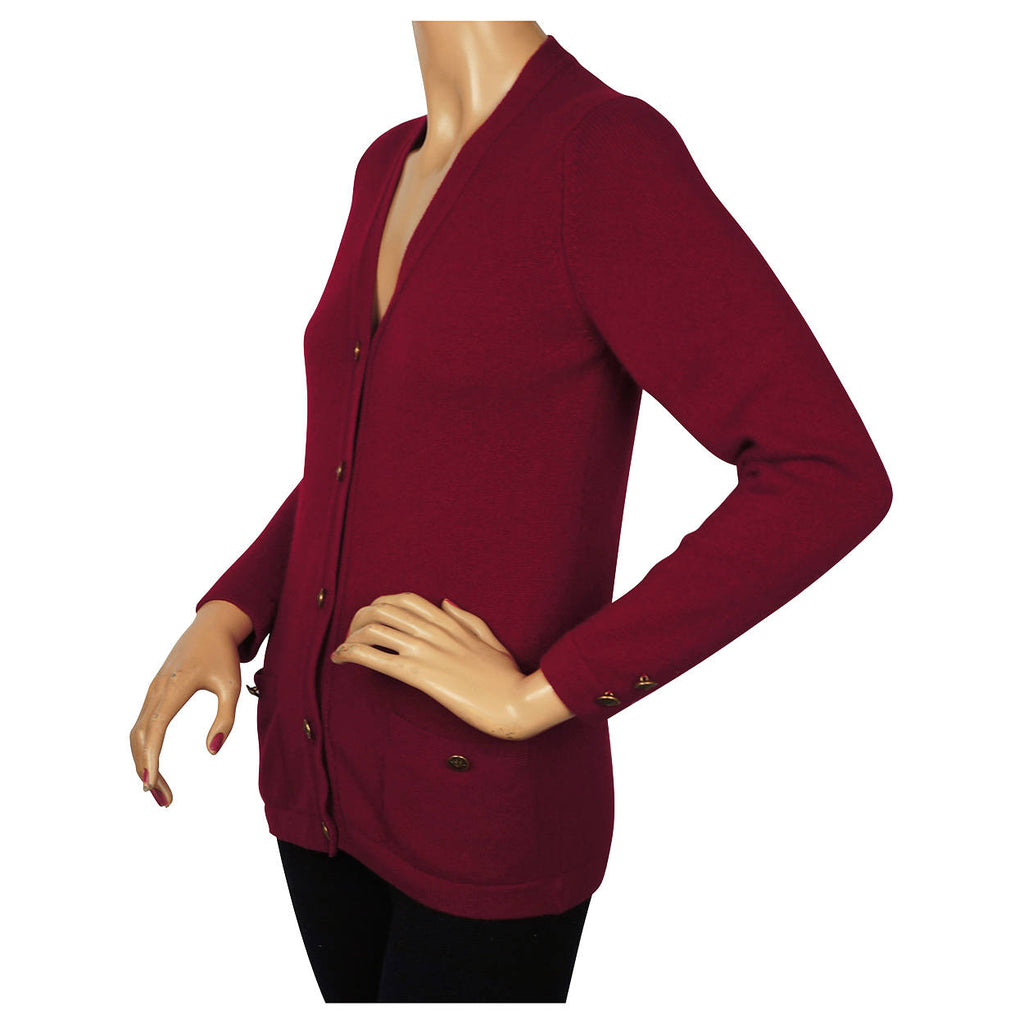 Vintage 1960s Ballantyne Scottish Cashmere Sweater Wine Red Cardigan M - Poppy's Vintage Clothing