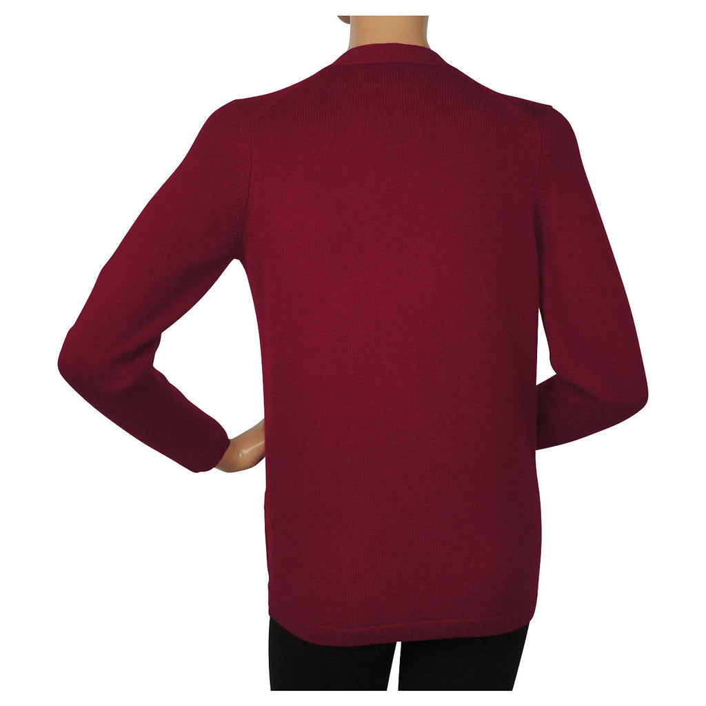 Vintage 1960s Ballantyne Scottish Cashmere Sweater Wine Red Cardigan M - Poppy's Vintage Clothing