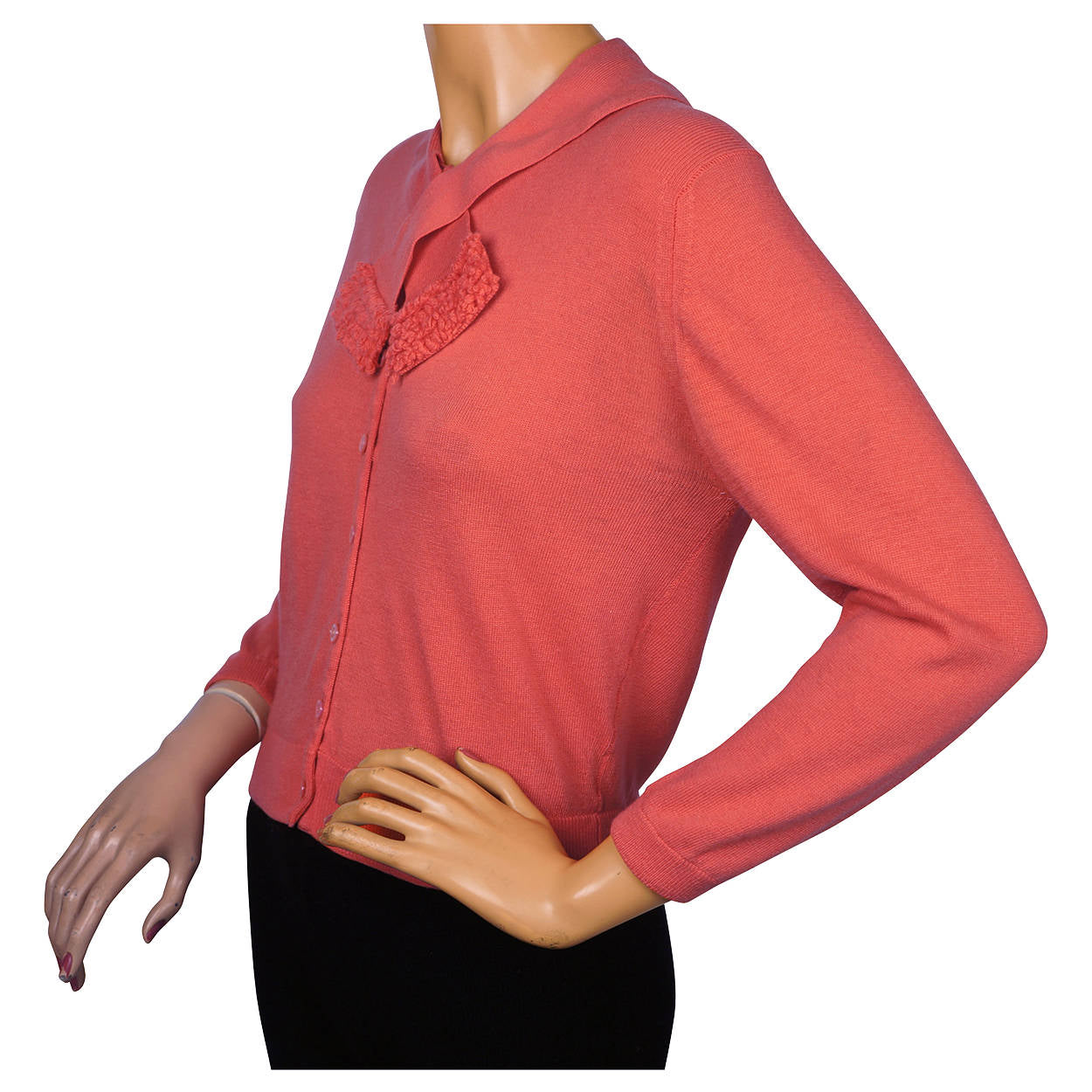 Vintage 1960s Ballantyne Scottish Cashmere Sweater Salmon Pink Cardigan Size M - Poppy's Vintage Clothing