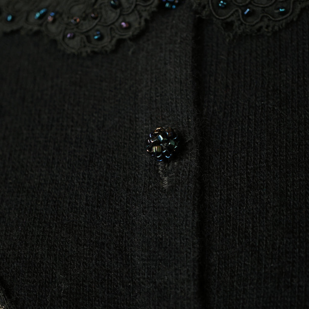 Vintage 1950s Ballantyne Scottish Cashmere Sweater Beaded Lace Insetting Size M - Poppy's Vintage Clothing