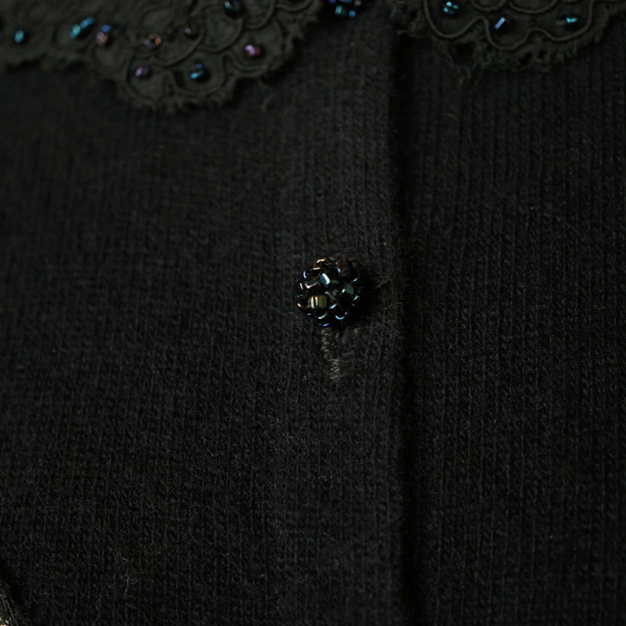 Vintage 1950s Ballantyne Scottish Cashmere Sweater Beaded Lace Insetting Size M - Poppy's Vintage Clothing