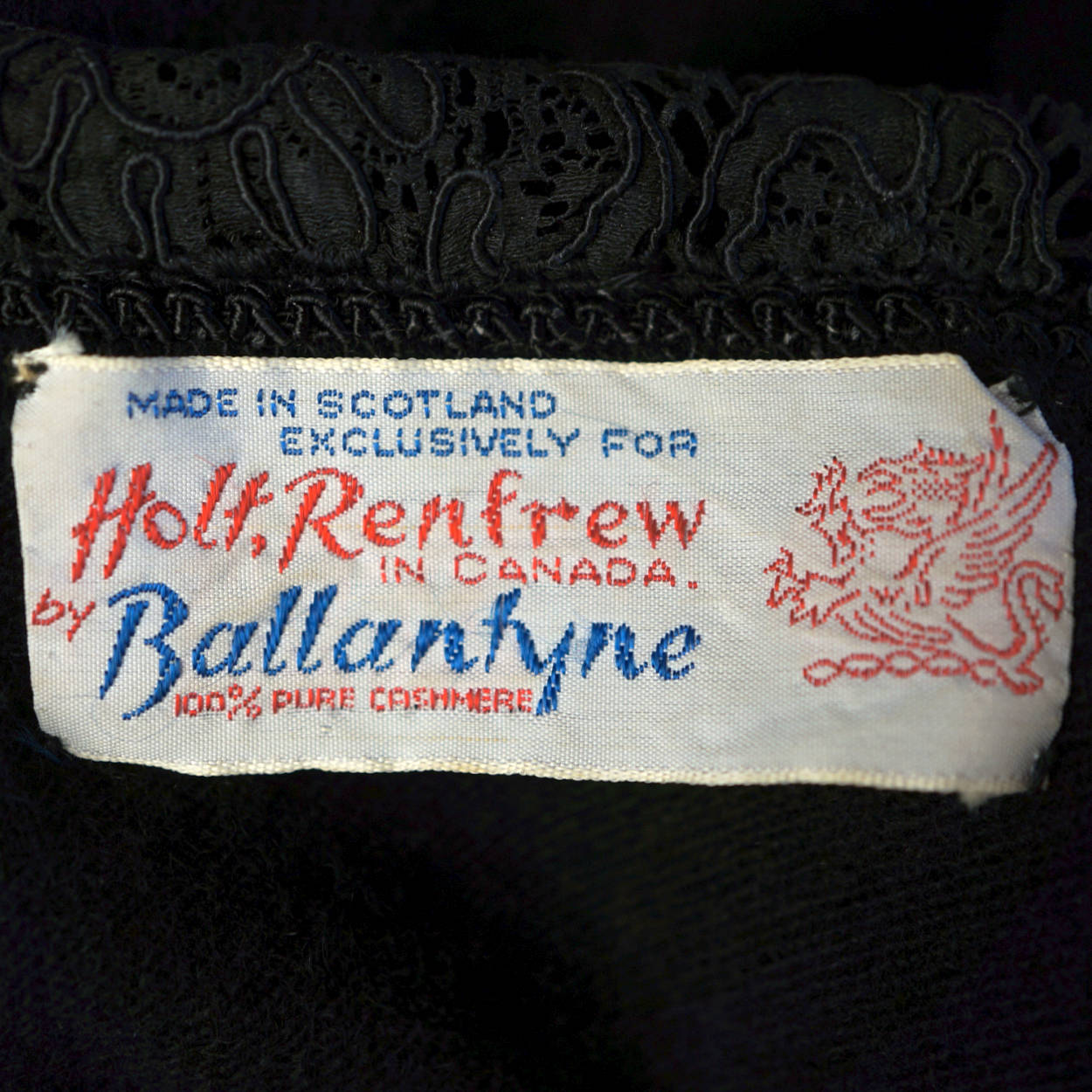 Vintage 1950s Ballantyne Scottish Cashmere Sweater Beaded Lace Insetting Size M - Poppy's Vintage Clothing