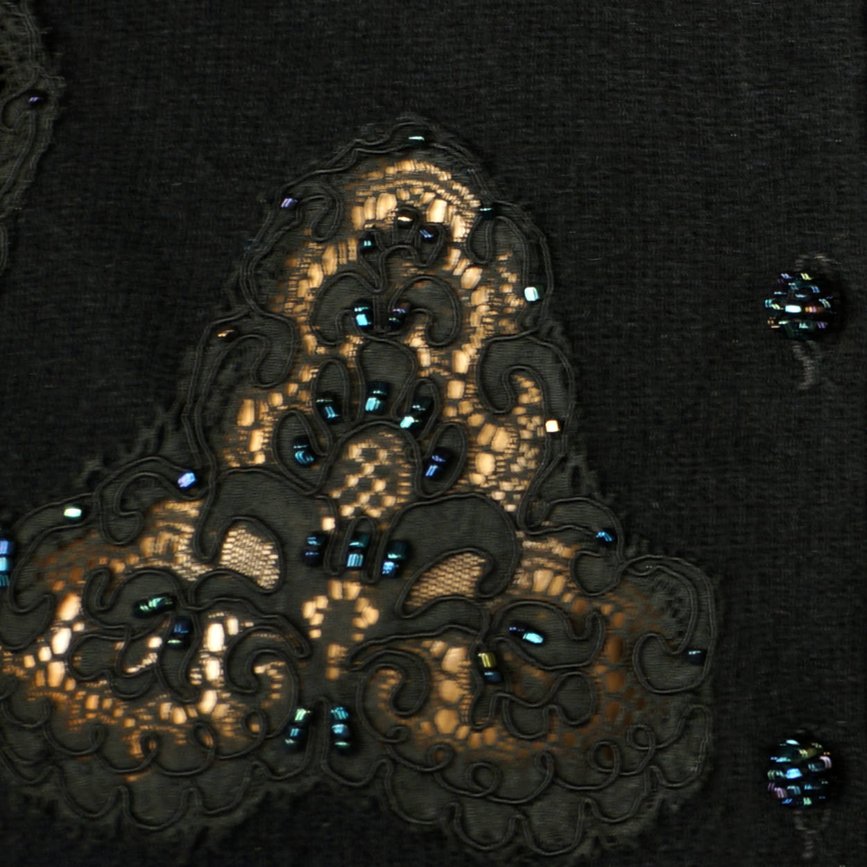 Vintage 1950s Ballantyne Scottish Cashmere Sweater Beaded Lace Insetting Size M - Poppy's Vintage Clothing