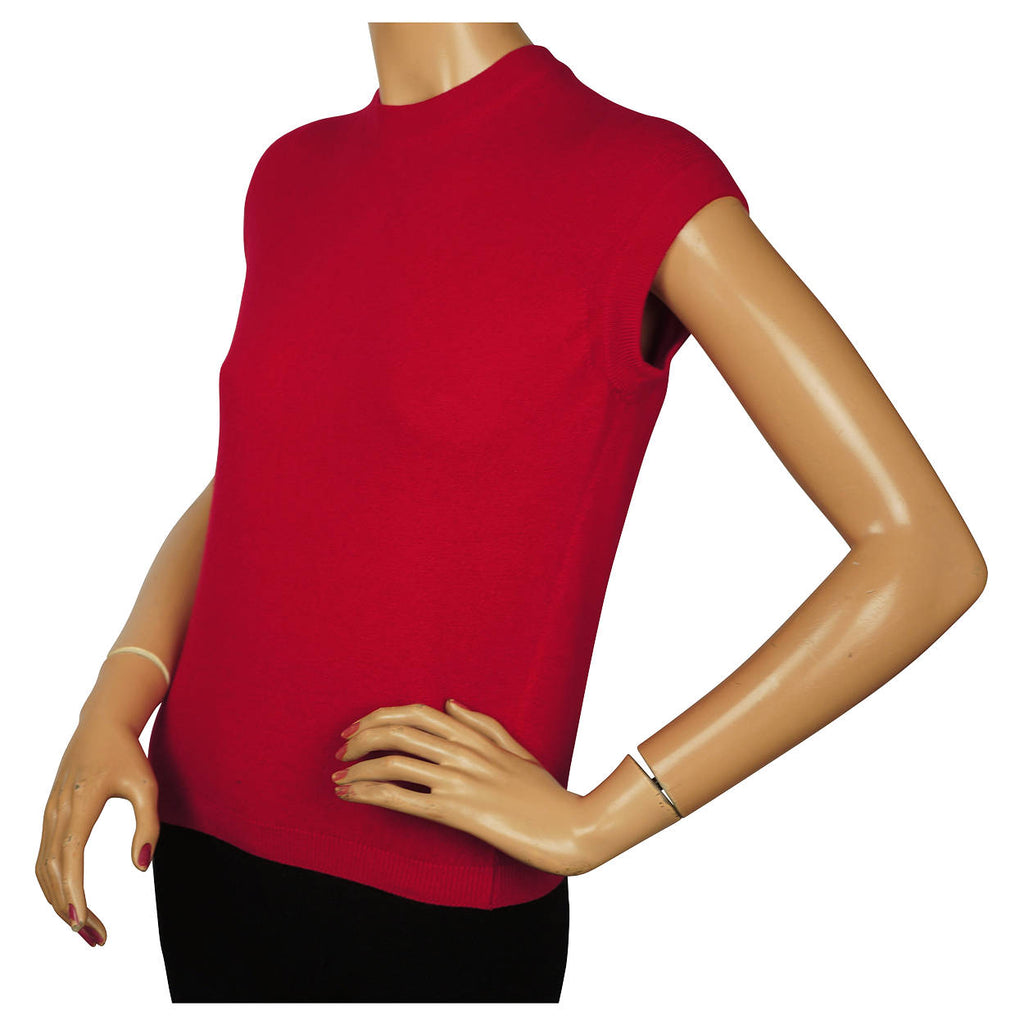 Vintage 1960s Ballantyne Scottish Cashmere Shell Sweater Pullover Cherry Red M - Poppy's Vintage Clothing