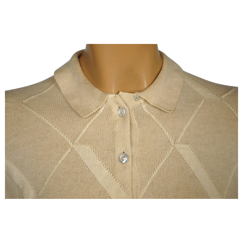 Vintage 1960s Ballantyne Scottish Cashmere Intarsia Sweater Beige Size M 36 - Poppy's Vintage Clothing