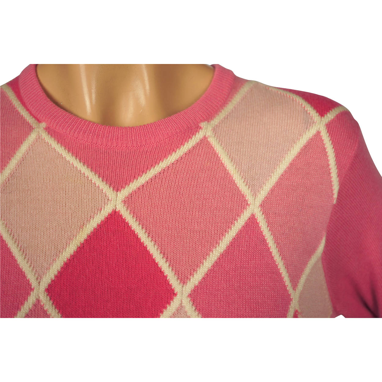 Vintage 1960s Ballantyne Pink Argyle Scottish Cashmere Sweater Pullover Ladies M - Poppy's Vintage Clothing
