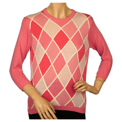 Vintage 1960s Ballantyne Pink Argyle Scottish Cashmere Sweater Pullover Ladies M - Poppy's Vintage Clothing