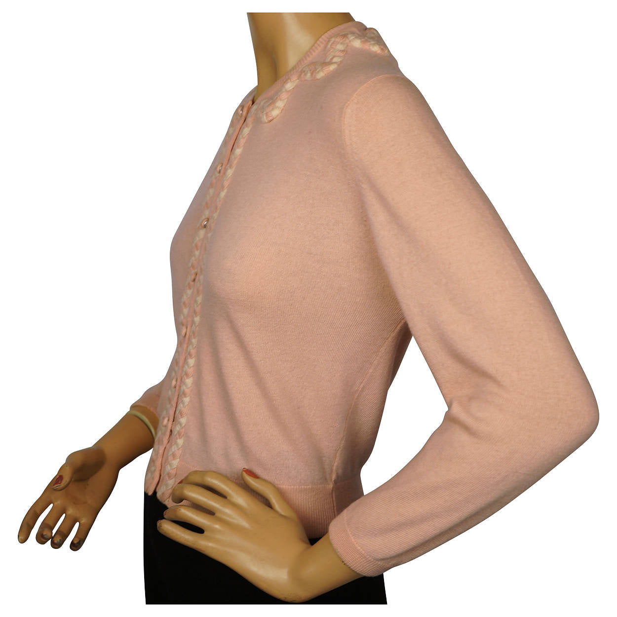 Vintage 1960s Ballantyne Scottish Cashmere Sweater Pink Cardigan Ladies M - Poppy's Vintage Clothing