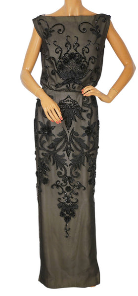 Vintage Pierre Balmain Florilege Evening Gown Black Sequin Net Dress Size M - Poppy's Vintage Clothing