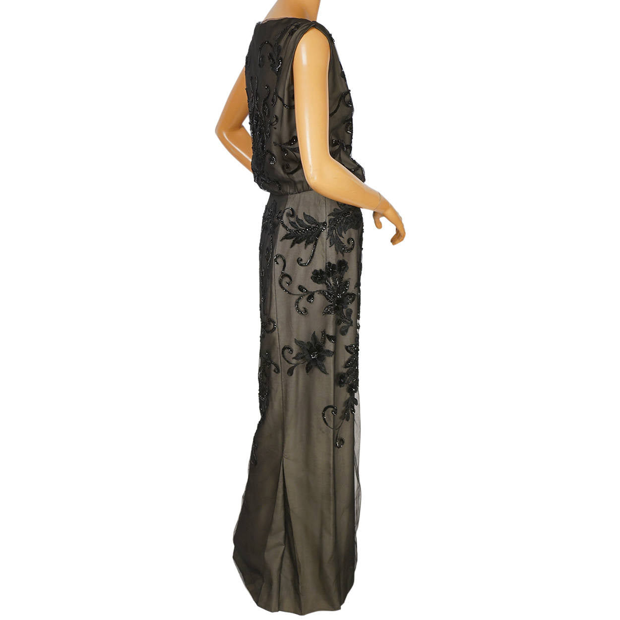 Vintage Pierre Balmain Florilege Evening Gown Black Sequin Net Dress Size M - Poppy's Vintage Clothing