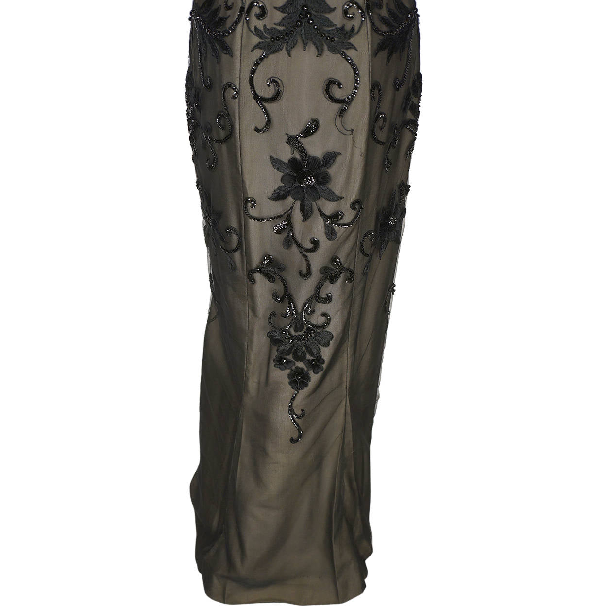 Vintage Pierre Balmain Florilege Evening Gown Black Sequin Net Dress Size M - Poppy's Vintage Clothing