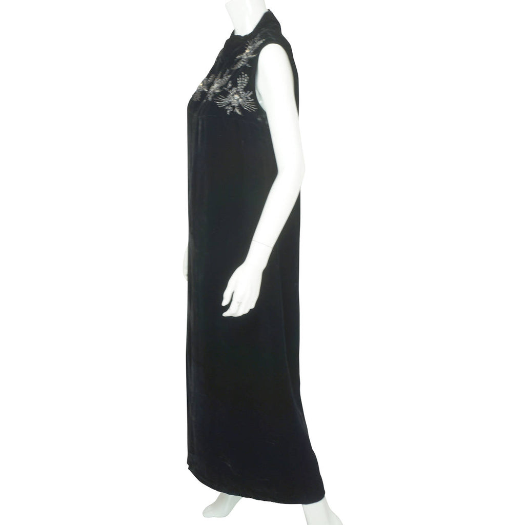 Vintage 1960s Black Velvet Evening Dress Gown Bards Toronto Claire Haddad Size L - Poppy's Vintage Clothing
