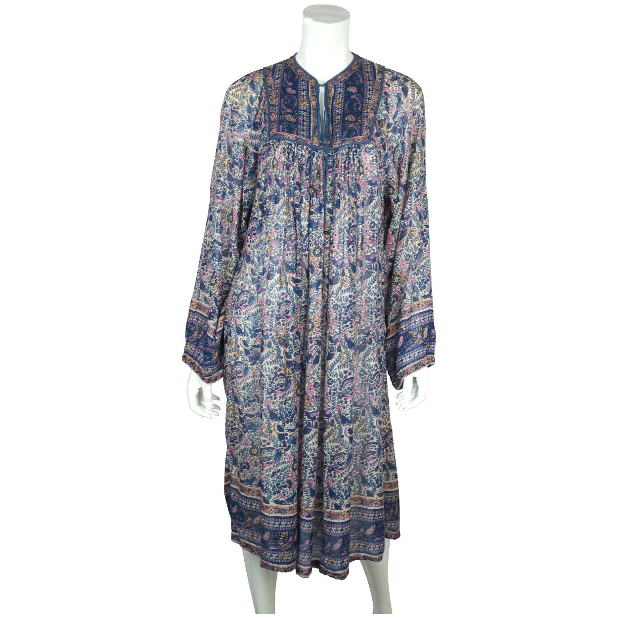 Vintage Indian Cotton Gauze Festival Dress 70s Hippie Sz M - Poppy's Vintage Clothing