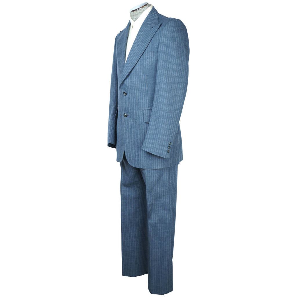 Vintage 1970s Mens Suit Blue Pinstripe Wool Size Medium 38 Tall - Poppy's Vintage Clothing