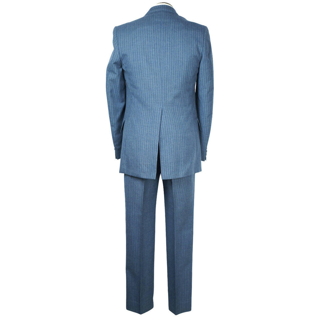 Vintage 1970s Mens Suit Blue Pinstripe Wool Size Medium 38 Tall - Poppy's Vintage Clothing