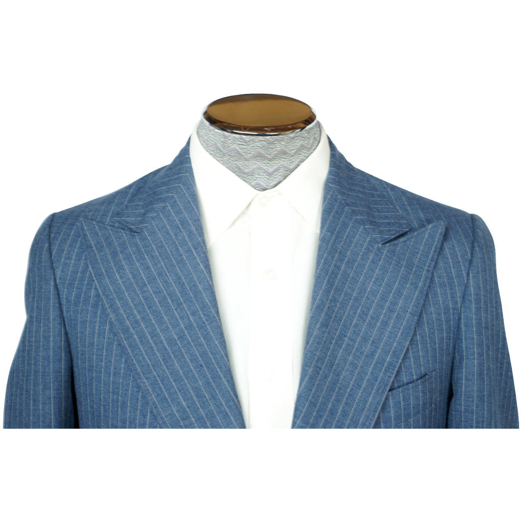 Vintage 1970s Mens Suit Blue Pinstripe Wool Size Medium 38 Tall - Poppy's Vintage Clothing