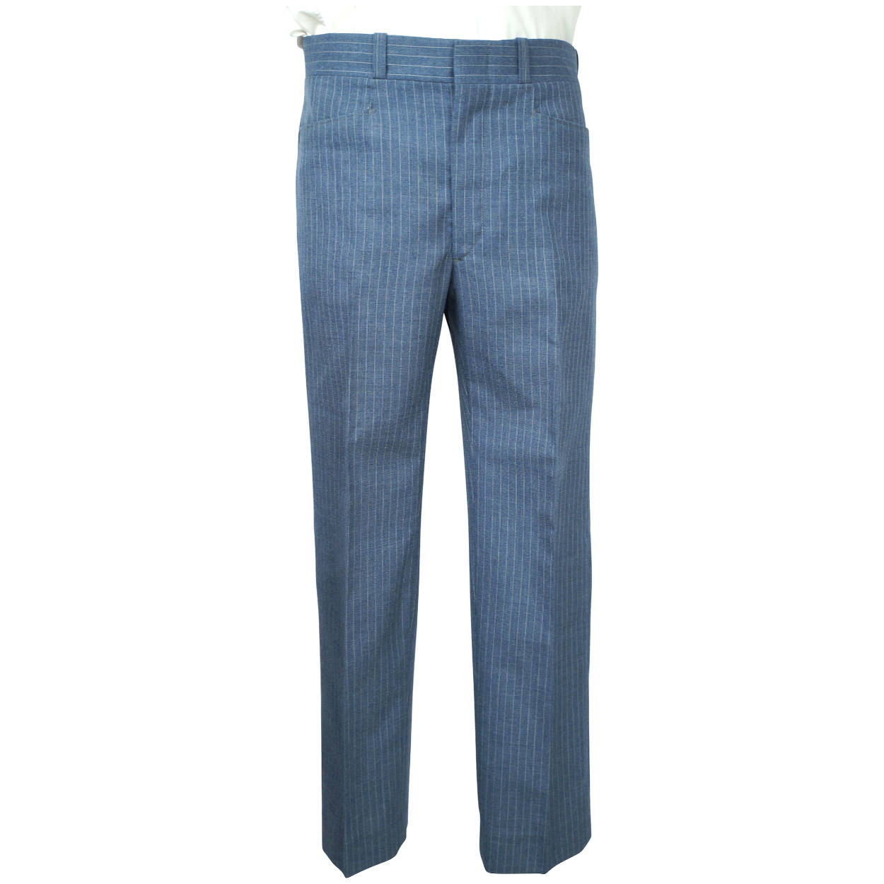 Vintage 1970s Mens Suit Blue Pinstripe Wool Size Medium 38 Tall - Poppy's Vintage Clothing