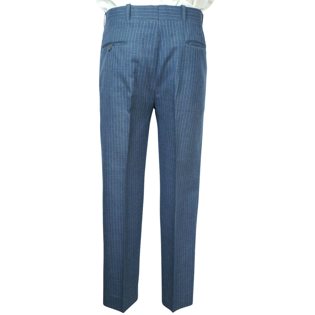 Vintage 1970s Mens Suit Blue Pinstripe Wool Size Medium 38 Tall - Poppy's Vintage Clothing