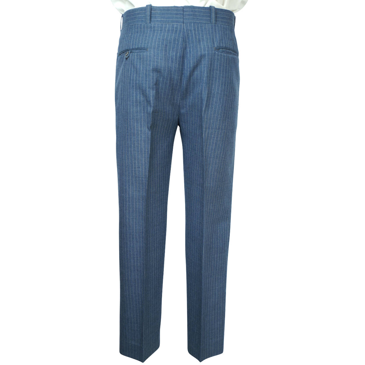 Vintage 1970s Mens Suit Blue Pinstripe Wool Size Medium 38 Tall - Poppy's Vintage Clothing