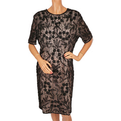 Vintage Black Beaded Lace Dress Size Large XL - Poppy's Vintage Clothing