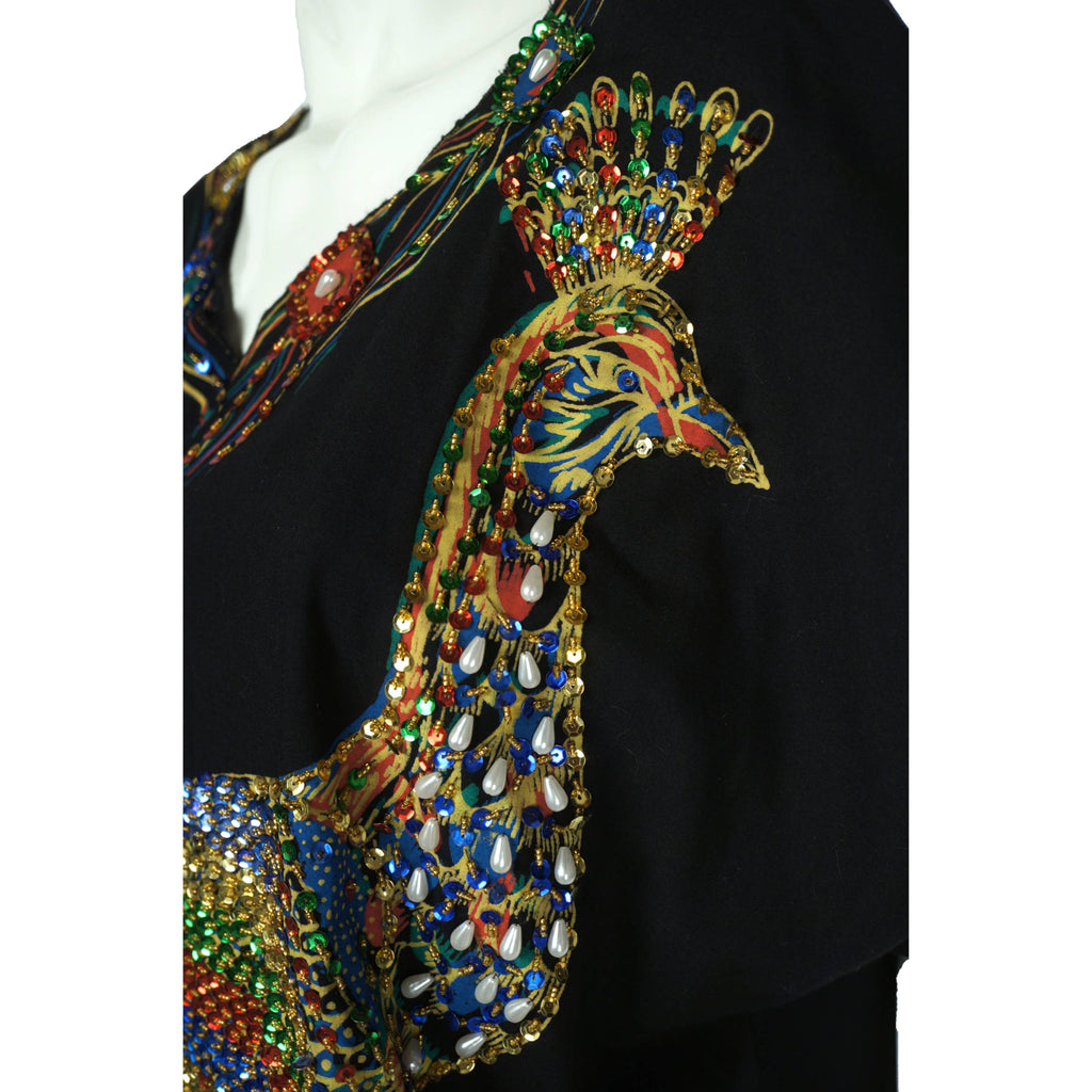 Vintage Caftan Beaded Peacock Kaftan with Sequins Size M - Poppy's Vintage Clothing