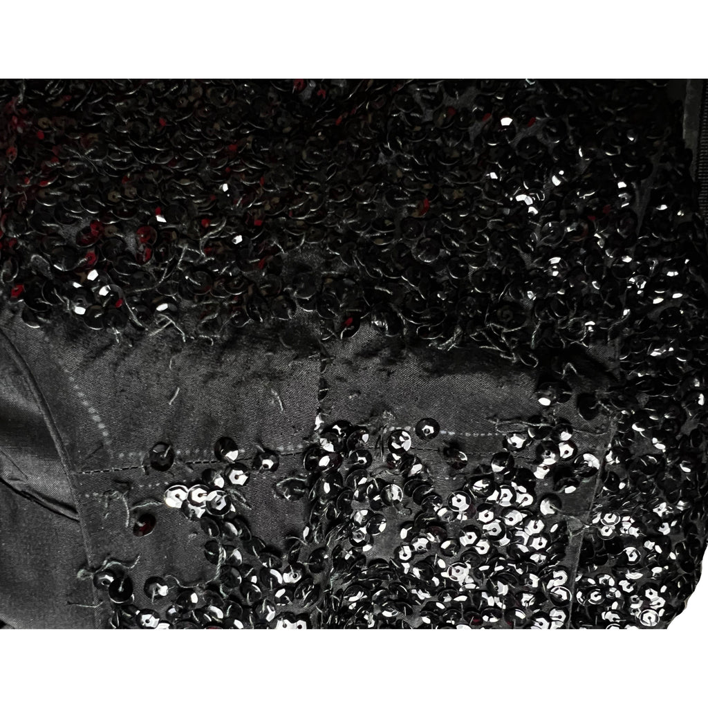 Vintage 1950s Cocktail Dress Black Sequins w Beaded Fringe M