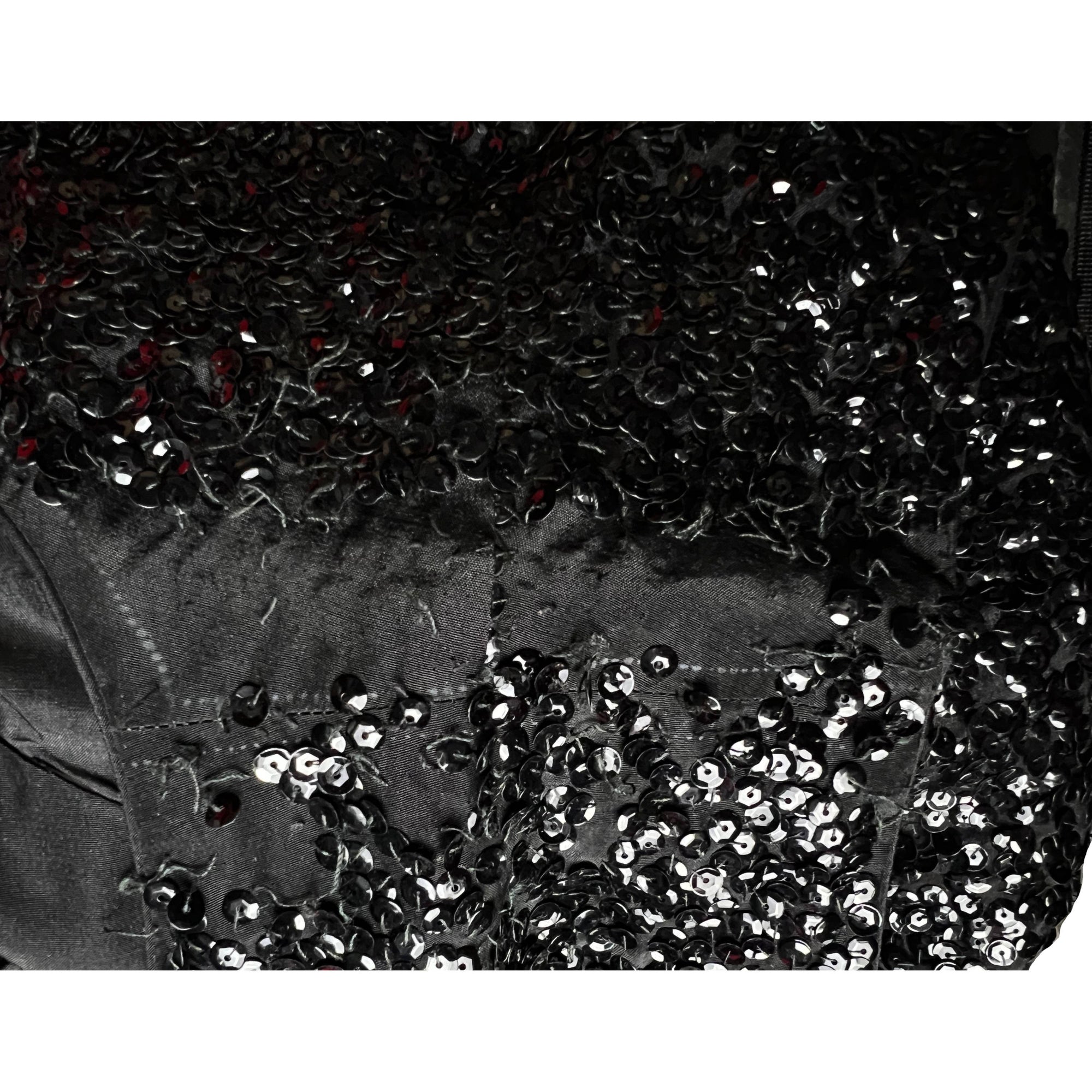 Vintage 1950s Cocktail Dress Black Sequins w Beaded Fringe M