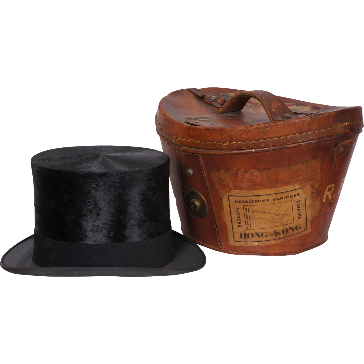 Vintage 1920s Silk Top Hat with Leather Case  - Henry Heath London - 7 1/4 - Poppy's Vintage Clothing