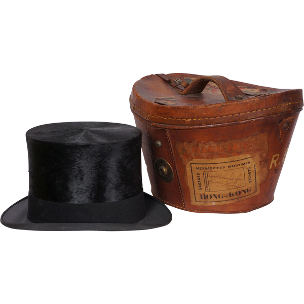 Vintage 1920s Silk Top Hat with Leather Case  - Henry Heath London - 7 1/4 - Poppy's Vintage Clothing