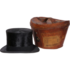 Vintage 1920s Silk Top Hat with Leather Case  - Henry Heath London - 7 1/4 - Poppy's Vintage Clothing