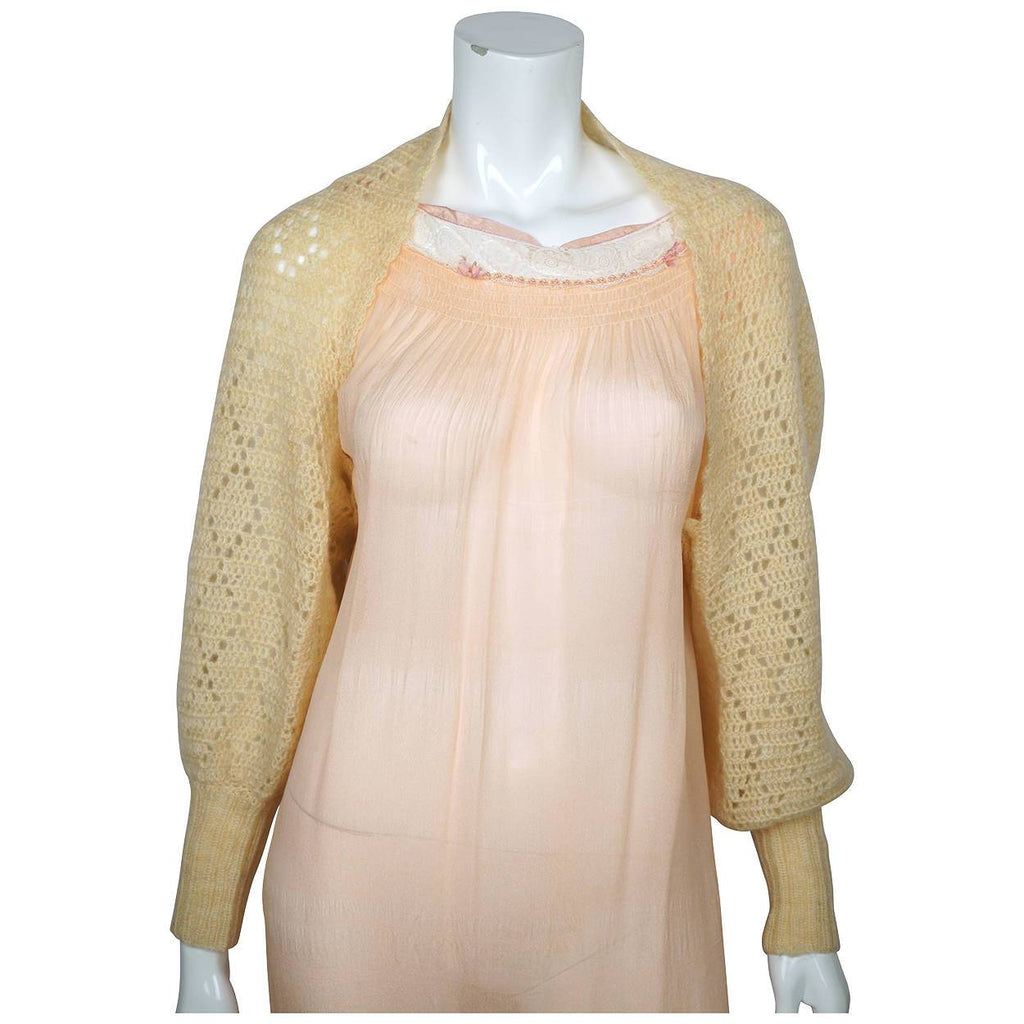 Vintage 1930s Hand Knit Beige Wool Shrug - Poppy's Vintage Clothing