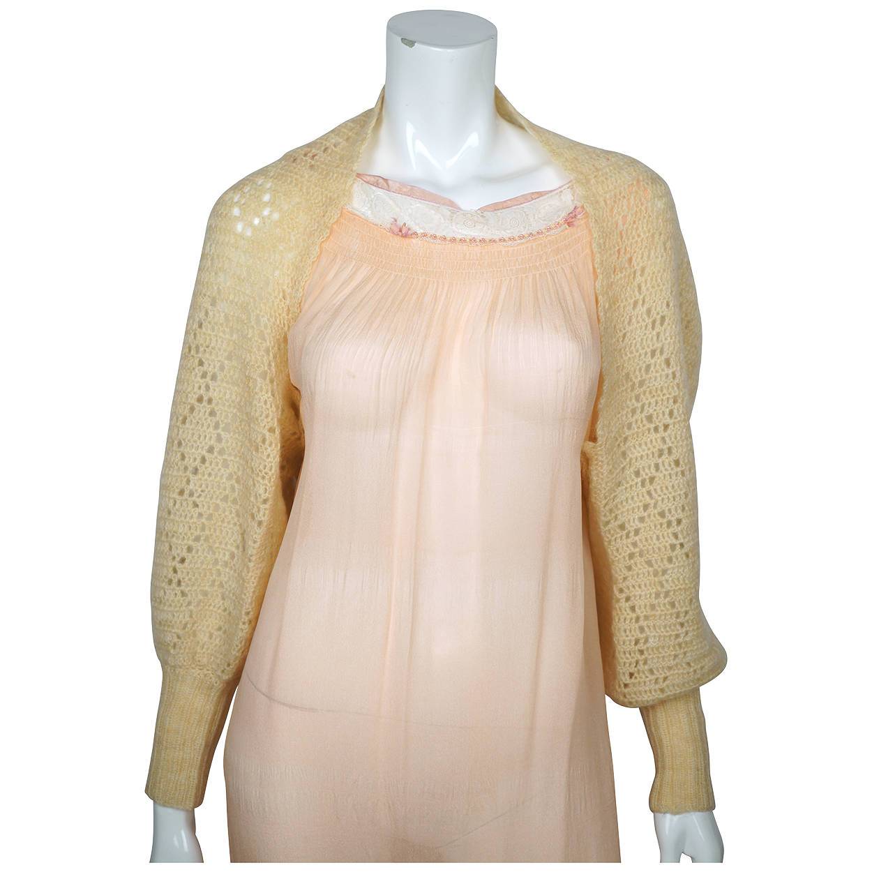 Vintage 1930s Hand Knit Beige Wool Shrug - Poppy's Vintage Clothing