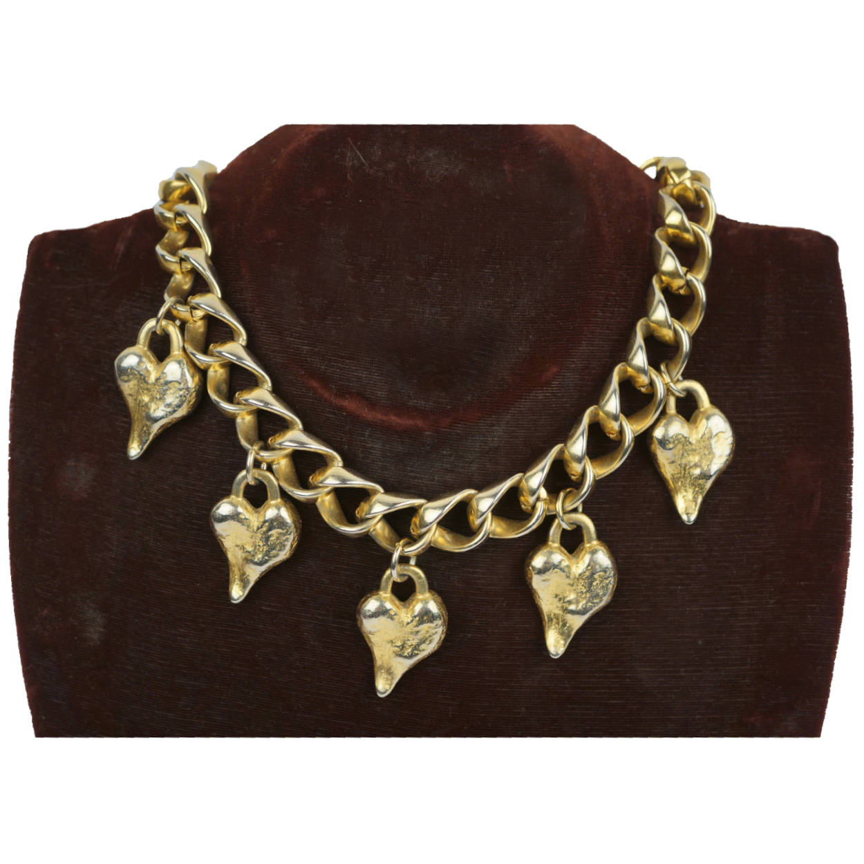 Vintage Ben Amun Hearts Necklace with Heavy Gold Toned Metal Chain - Poppy's Vintage Clothing