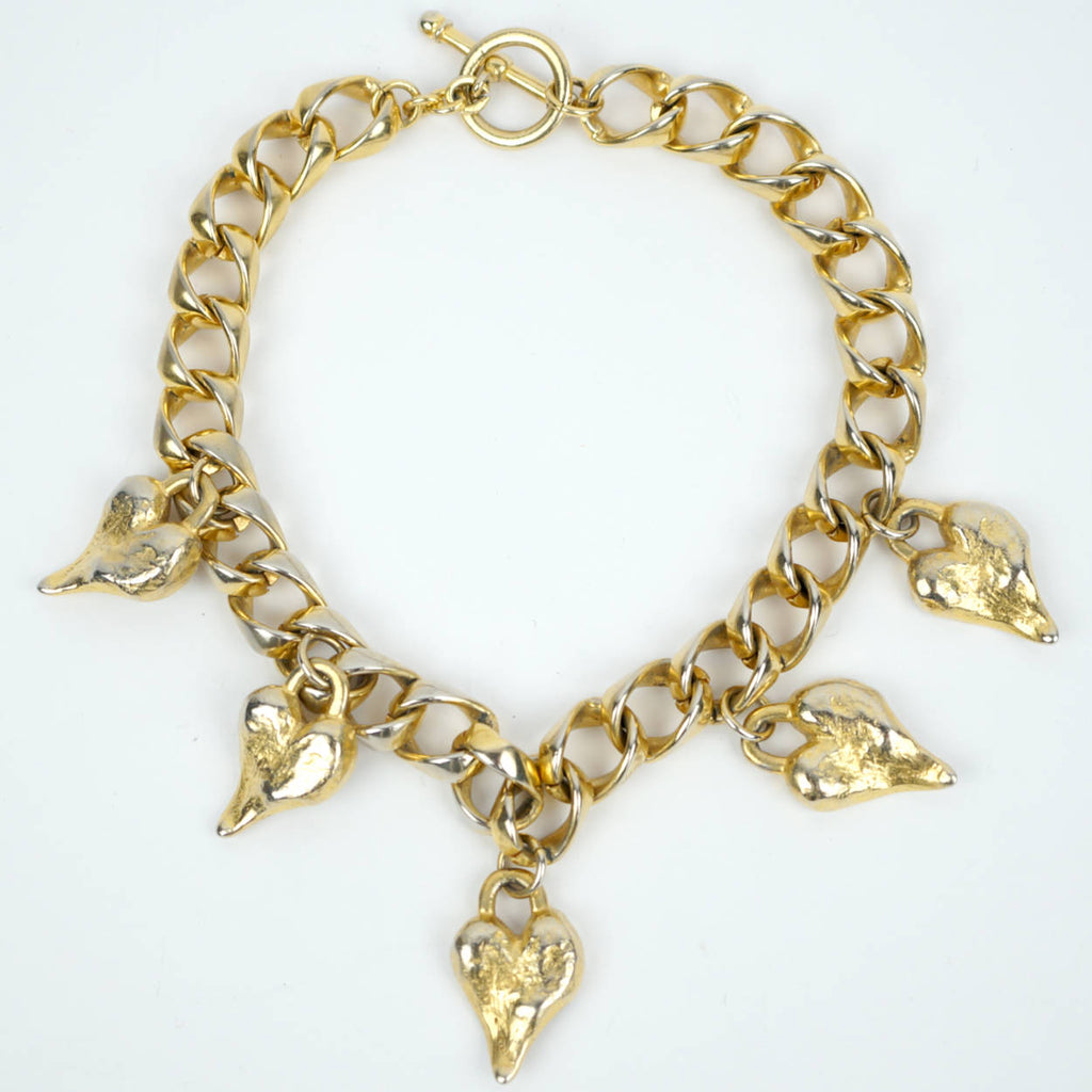 Vintage Ben Amun Hearts Necklace with Heavy Gold Toned Metal Chain - Poppy's Vintage Clothing