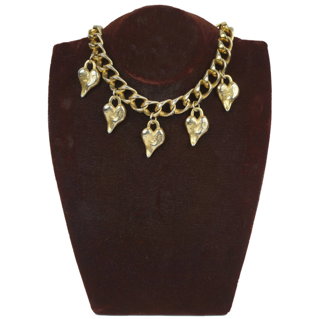 Vintage Ben Amun Hearts Necklace with Heavy Gold Toned Metal Chain - Poppy's Vintage Clothing