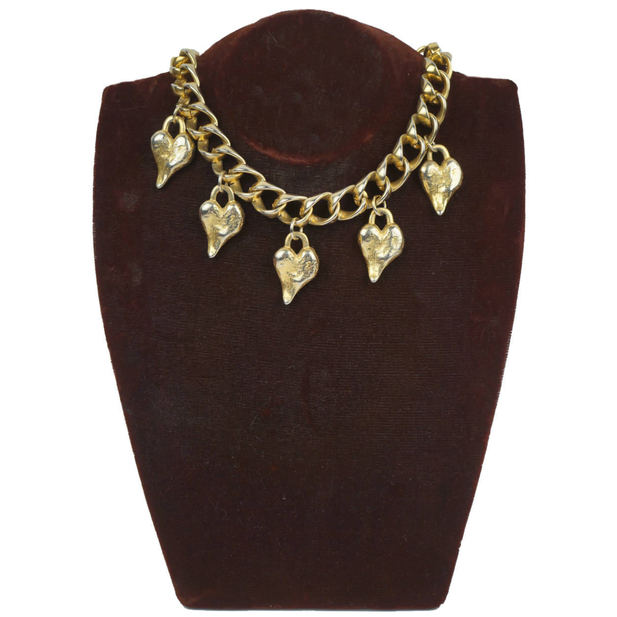Vintage Ben Amun Hearts Necklace with Heavy Gold Toned Metal Chain - Poppy's Vintage Clothing