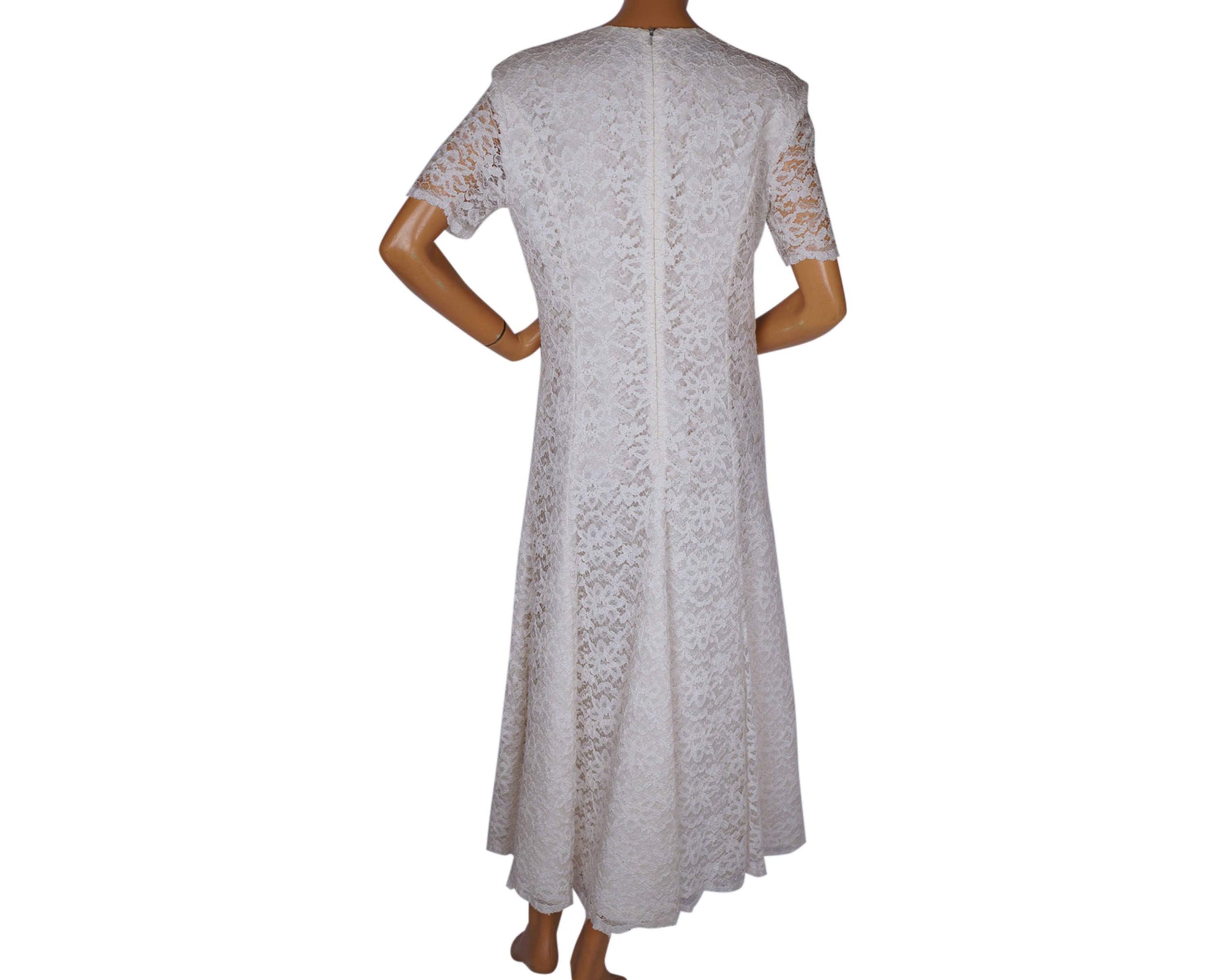1980s Lace Wedding Gown - Size 12 UK - Poppy's Vintage Clothing