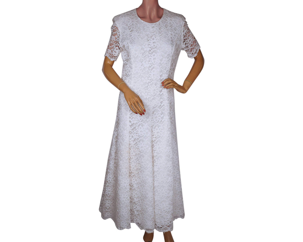 1980s Lace Wedding Gown - Size 12 UK - Poppy's Vintage Clothing
