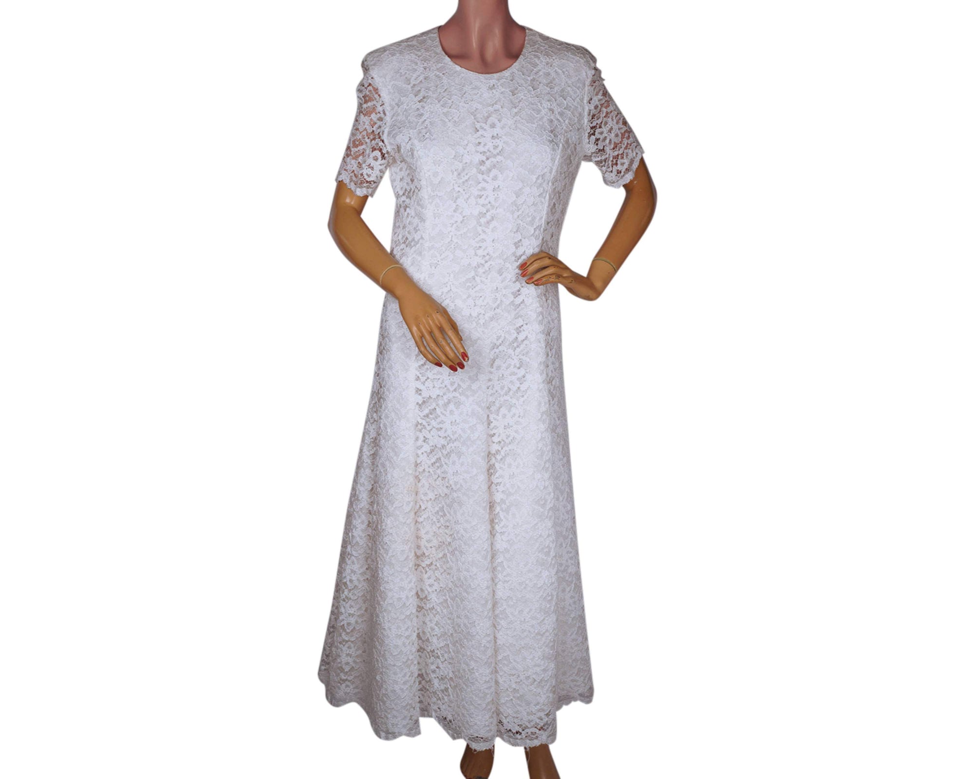1980s Lace Wedding Gown - Size 12 UK - Poppy's Vintage Clothing
