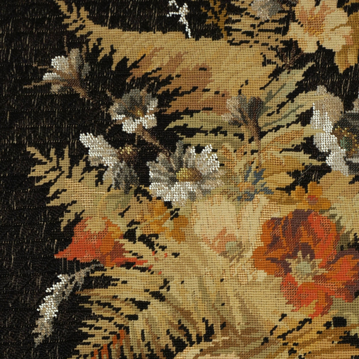 Antique Victorian Floral Needlework w Beaded Needlepoint Framed Berlin Wool Work - Poppy's Vintage Clothing