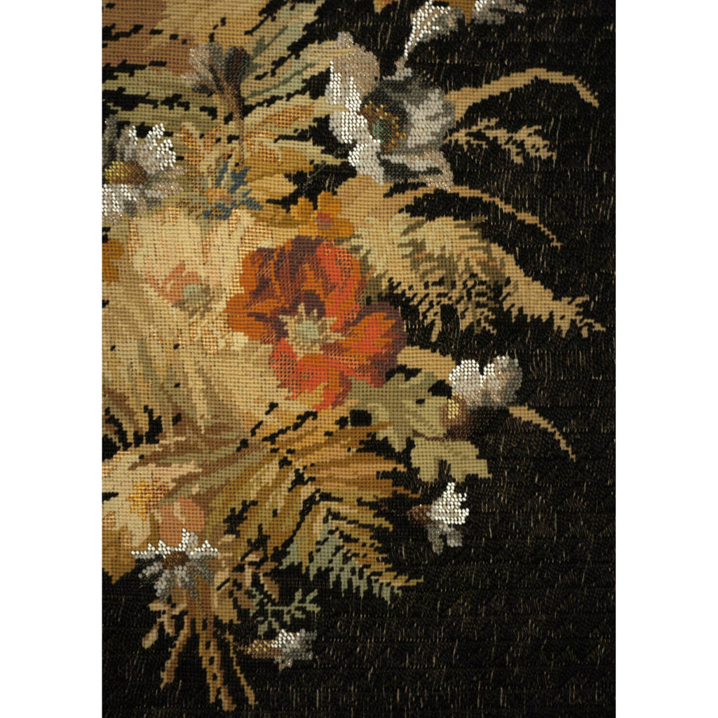 Antique Victorian Floral Needlework w Beaded Needlepoint Framed Berlin Wool Work - Poppy's Vintage Clothing