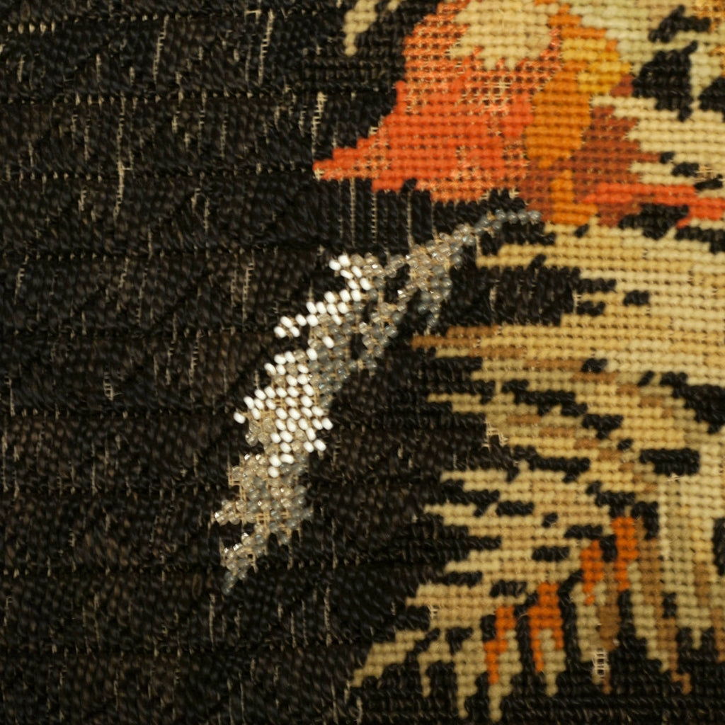 Antique Victorian Floral Needlework w Beaded Needlepoint Framed Berlin Wool Work - Poppy's Vintage Clothing